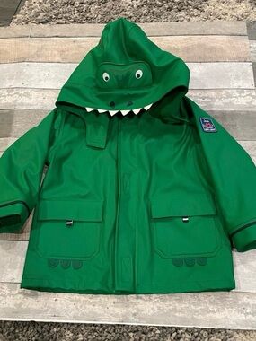 Jojo Maman Bebe Kids Green Dino Hooded Rain Jacket with Teeth Detail